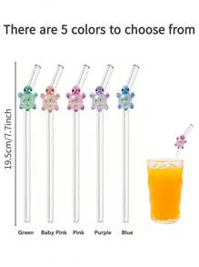 1 pièce/1 set de paille en verre design de dessin animé coloré tortue, paille en verre réutilisable coudée, pour smoothies, lait thé, jus, cocktails, boissons froides, café, fournitures de fête, camping/voyage/été/vacances/cuisine, fournitures scolaires