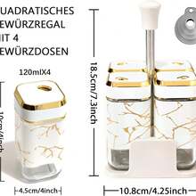 SAEIV 4-Piece Spice Jar Set, Square Spice Jar With 360° Rotating Lid, Striped Spice Jar Set With Non-Slip Base, Kitchen Storage And Organization, Spice Organizer (Black/White) - 4 Platinum Stripe Set - View 7