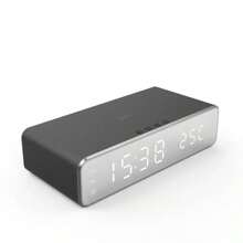 1 Piece Wireless Charger Stand With Clock Thermometer, Compatible With All QI-Enabled Smartphones Including