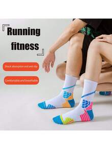 1/2/6 Pairs Women Professional Cycling/Sports Socks, Thick Terry Sole For Running, Workout, Calf-Length Mid Tube Socks - Multicolor - View 6