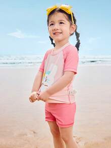 Balabala Young Girl' UV Protection 2 Pieces Swimsuit, Comfortable & Flexible - Pink - View 2