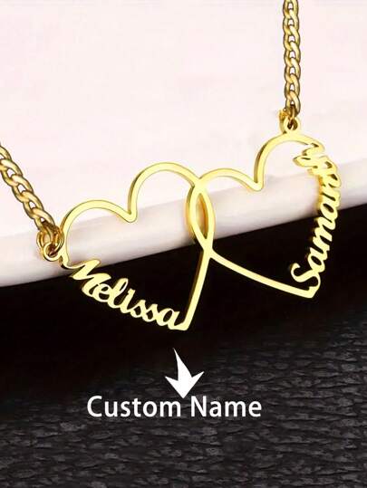 Personalized Name Necklace Customized 1-5 Name Necklace, Multi-Love Pendant Necklace, Family English Name Necklace, Men's Stainless Steel Cuban Chain Necklace Jewelry, Romantic And Fashionable Personalized Font Pendant Necklace Father's Day Gift, Classic And Elegant, Suitable For Family, Best Friend