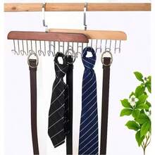 Multi-Purpose Wooden Hanger For Belts Ties Scarves Bras Necklaces General Organizer - marrom claro - Xem 3