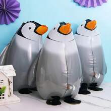 5pcs Cute Penguin Walking Helium Balloons With Ribbons, Suitable For Pet Party, Theme Party, Birthday Party, Outdoor Decoration, Zoo Events