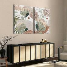 1Pc/2Pcs Vintage Soft Jungle Botanical Flowers Wall Art Decor Posters Modern Abstract Line Watercolor Floral Minimalist Canvas Prints Fashion Paintings For Living Room Bedroom Home Office Dormitory Decor Wall Background Design Picture Framed/Unframed ,Wall Art With Frame - Multicolor - View 3
