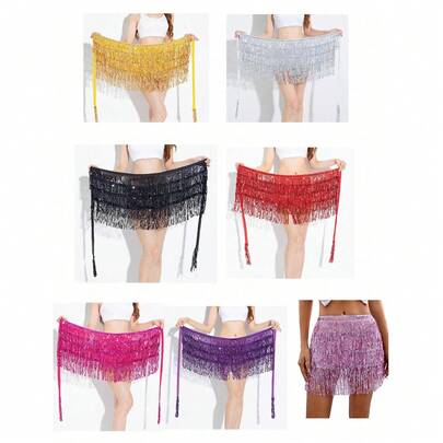 1PC 4 Layers Belly Dance Hip Towel Dance Sequined Tassel Waist Belt Bohemian Belly Dance Waist Chain Dance Waist Towel(The Outer Packaging Of The Product Is Shipped Randomly)Product Color Shipped With