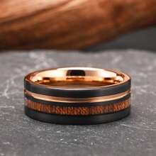 1pc 8mm/6mm Rose Gold & Black Flat Matte Tungsten Carbide Ring With Wood Grain Groove, Wedding Band, Scratch-Resistant, Polished, Comfortable Fit - Multicolor - View 18