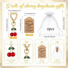 5 套 15 件樱桃钥匙扣散装派对礼品配件红色樱桃钥匙扣礼物带感谢标签欧根纱给客人女士可爱包钱包钱包挂件水果派对礼品用品汽车配件包挂件学校水果哥特 Y2k 万圣节配件教师节圣诞节 - 多色 - 查看 9