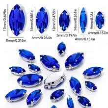 50 件红黑蓝混合尺寸榄尖形闪亮缝制爪形水钻船形银色底座水晶宝石适用于服装包鞋家居装饰婚礼生日派对圣诞节 DIY 工艺品