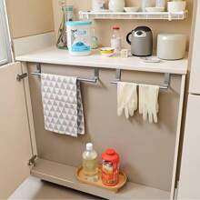1pc No-Drill Stainless Steel Cabinet Door Frame Towel Hanger,Bathroom Single Bar Towel Rack, Towel Holder