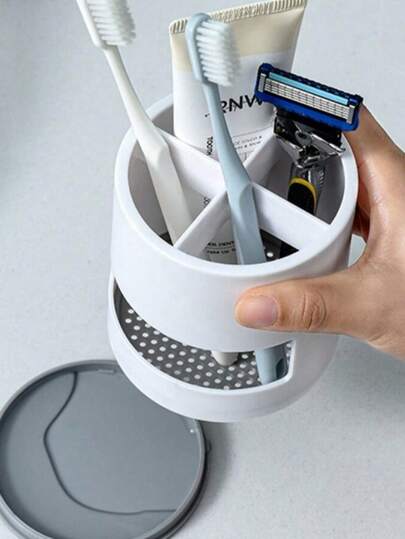 1 pieza Caja de almacenamiento multiusos y multicompartimentos redonda para cepillos de dientes, estante de almacenamiento para pasta de dientes para decoración del baño del hogar