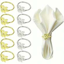 Wholesale Wedding Table Decorations: 100pcs/48pcs/20pcs/12pcs/6pcs/1pc Gold And Silver Leaf Napkin Rings - Multicolor - View 9
