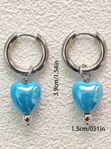 2pcs Ceramic Heart Shape Earrings With Stainless Steel Hoop, Fashionable & Cute Style For Women, Suitable For Daily Wear, Parties, Dates, Gifts For Holidays, Jewelry Gifts