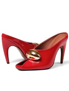 Fashion High Heel Sandals Women Peep Toe Slip On Metal Decor Stiletto Pumps Casual Party Shoes