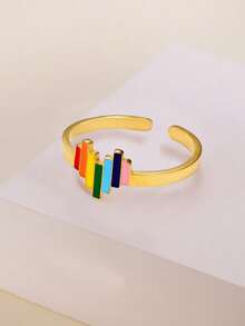 1pc Cute Style Pride Month Rainbow Heart Shape Adjustable Open Ring Stainless Steel For Women Suitable For Daily Dating - Yellow Gold - View 2