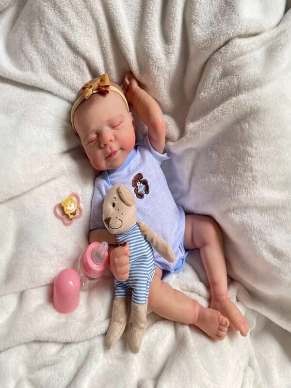 18-Inch Realistic Loulou Reborn Doll With Painted 3D Hair Handmade Soft Newborn Series Doll Birthday Gift Full Body Soft Vinyl Halloween/Thanksgiving Day/Christmas Gift Easter Gift