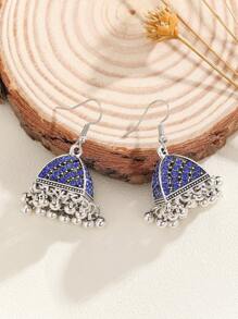 1 par de brincos elegantes estilo jhumka, estilo boêmio, em formato de pirâmide, com strass, brincos simples em formato de cone, com borla prateada, adequados para uso diário feminino, festivais, casamentos e festas