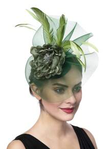 1pc Halloween Costumes Women's Organza Fascinator Hat Church Kentucky Derby British Flower Feather Fascinator Bridal Tea Party Accessories Hat Gold Halloween Accessories, Tiny Hats, Mini Cap, Wedding Items