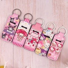 Sanrio 1 Set (5pcs) Sanrio Cartoon Printed Lip Balm Keychain Clips, Suitable For Bags, Accessories, Travel Items