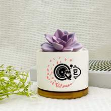 1pc DJ Ceramic Planter With Bamboo Tray (3.6"X2.6"), Succulent Planter, DJ Theme: Vinyl Record Turning, Musical Notes Flying, Headphones Playing Music, Planter Gift, Yard Decor, Desktop Decor