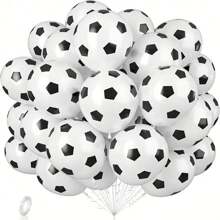 About 100pcs White Soccer Ball Latex Balloons, 12-Inch, Helium-Ready, Ideal For Youth Birthday & Sports Events, Durable Party Decorations