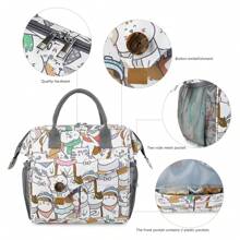 1pc Printed Insulated Lunch Bag, Portable And Waterproof For Outdoor Travel