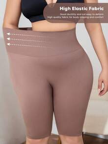 Women's Plus Size Tummy Control Mid-Thigh Butt Lift Contour Shapewear Bottoms Shorts,Suitable For Daily Or Base - Khaki - View 4