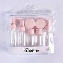 1 Set Of 7 Pieces Travel Cosmetics Refillable Bottles, Portable Wash And Brush Set, With Spray Bottle, Lotion, Shampoo, Face Cream, Empty Can Girl Gift