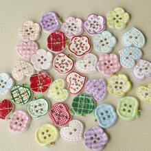 10/20 件随机混合格纹花卉印花 4 孔纽扣、连衣裙、夹克、衬衫、DIY 配饰、手机壳装饰