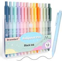 14-Pack Pastel Ballpoint Pens, Medium 1.0mm Black Ink, Retractable - Smooth Writing And Journaling
