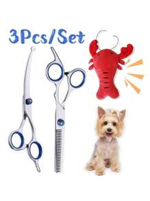 3-teiliges Profi Tier Pflegeschere Set: Rundspitzen Pflegeschere + gezahnte Filettierschere + doppelseitiger Edelstahl Kamm, sicheres Tier-Pflegescheren Set für Hunde und Katzen
