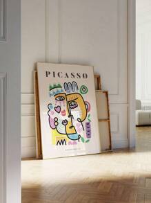 1PC Picasso Exhibition Wall Art Print, Neutral Beige Abstract Vintage Minimalist Gift Idea, Famous Artist Print,Gallery Wall Home Decor, Fashionable Wall Decor For Living Room, Bedroom, Dorm, Apartment, Dining Room, Kitchen And Other Modern Home Decor, Unframed