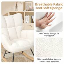 Nalupatio Rocking Chair,Lambswool With High Backrest Armrest,Upholstered Up To 136 Kg Load-Bearing Comfy Stabilise Rocking Chair For Livingroom Bedroom Balcony White - White - View 5