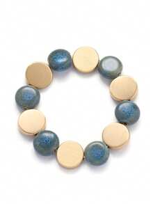 1pc Handmade Geometric Ceramic & Metal Beaded Necklace With Elastic Rope Chain, Inspired By Ins-Style - Dot Blue Ceramic NK - View 6