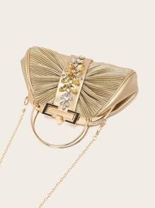 Conjunto de joyería de lujo con rhinestones para dama - Incluye collar, aretes, pulsera - Elegante bolso de mano de PU dorado con detalles de rhinestones - Joya personalizada elegante para damas, ideal para fiestas, bodas y eventos.