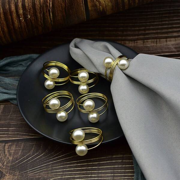 جملة 20 قطعة/12 قطعة/6 قطع/1 قطعة ديكورات أطباق أنيقة، حلقات مناديل اللؤلؤ للزفاف