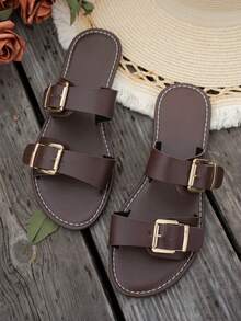 2025 New Style Vintage Buckle Casual Open Toe Flat Beach Sandals For Summer - Coffee Brown - View 5
