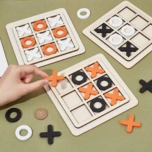 3 Sets 3 Colors Wood Tic Tac Toe Board Game XO Fun Family Games Sqaure Mixed Color 31.5~150x31.5~150x4.5~7.5mm 1 Set/Color - Multicolor - View 4