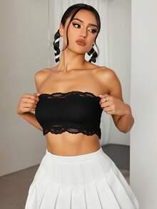 Top de Tubo con Encaje para Mujer - Casual, Liviano y Fresco, Ideal para el Uso Diario - Negro - Ver 1