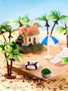 2/5 件逼真迷你人造棕榈树，棕色树干和绿色叶子，椰子树形状，带椰子，柔性塑料热带植物，耐用的水族箱景观装饰，稳定的底座，桌面装饰，热带夏威夷风格，适用于家庭、婚礼、户外装饰、水族馆景观、家居装饰、装饰树、海滩主题派对和风景道具 - 彩色 - 查看 8