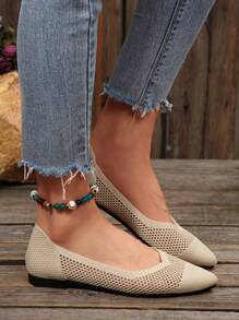 Women's New Spring/Summer Fashion Pointed Toe Color Block Patchwork Slip-On Flat Shoe, Comfortable Transparent Knit Mesh Bohemian Casual Versatile Flat Shoes