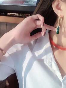 1pc Large Jade Ring Long Earrings, Chinese Style Hanfu Earrings, Slimming Face Earring Pendant, Suitable For Women Daily, Festival, Party, Girlfriend Surprise Gift - Green - View 5