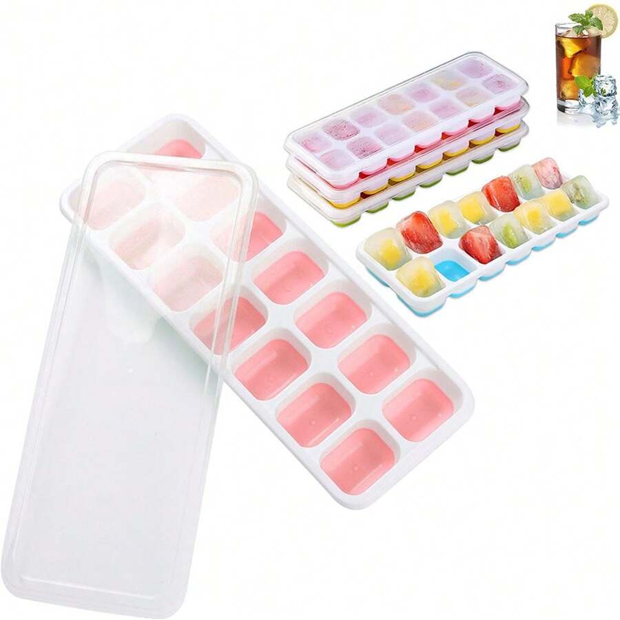 KIT Forma De Gelo Forminha Para Fazer Gelo de Silicone Com Tampa 14 Gelos