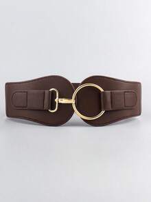 1pc Women's Coffee Color Minimalist Basic Elastic Waist Belt, Suitable For Halloween Party Or Daily Outfit Matching - Coffee - View 4