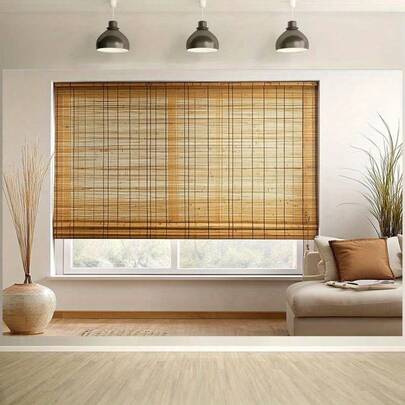 2D 横幅，多种尺寸，自然温暖主题背景，配有竹卷帘、舒适的沙发、木地板、室内植物、时尚客厅装饰 - 非常适合生日派对、节日活动和室内庆祝活动，派对背景 | 舒适的客厅装饰 | 自然温暖主题，客厅装饰