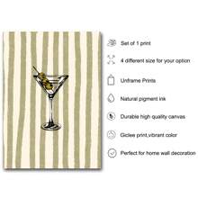 1 pezzo Stampa pittorica bohémien a strisce per bicchieri martini, cartellone da parete minimalista per bar, vino e carrello, arte vintage per sala da pranzo, soggiorno, ristorante, decorazione moderna per la casa