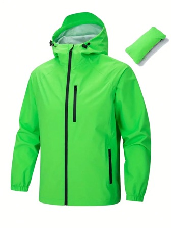 纯色男士抗皱风衣，轻便休闲夹克，带口袋和连帽设计，采用拉链细节和热封技术，可作为轻便雨衣打包便携，时尚百搭运动夹克，柔软亲肤直袖跑步夹克，适合徒步旅行、登山、露营和户外探险