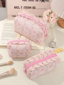 1Pc/Set Striped Floral&Bowknot Print Quilted Tote Bag Makeup Bags Cute Cosmetic Bag Shoulder Bag Travel Bag Make Up Bag Toiletry Bag Skincare Bag Shower Bag Purse Tampon Bag Zipper Multi-Functional Storage For Cosmetics,Skin Care,Mac Book,Jewelry,Coin,Small Items Makeup Bag Set Travel Makeup Bag Gift Friends Valentine Day's Gift Bridesmaid Gifts Mom Gifts Teacher Gifts Travel Essentials Cruise Essentials Dorm Essentials - Pink - View 16