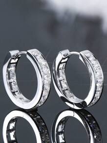XUJIA 1Pair Moissanite Earrings For Women 925 Sterling Sliver Fashion Hoop Earrings 2.5mm Round Cut Moissanite Women's Sliver Earrings Channel Setting Simple Classic Earrings Jewelry Gifts With GRA Certificate
