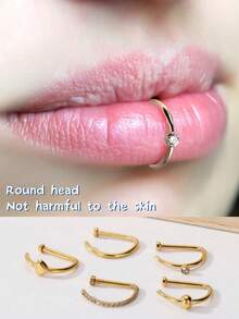 弧形杠铃假鼻穿孔 18G D 形耳屏耳钉耳环环鼻中隔不锈钢环鼻孔身体饰品 - 彩色 - 查看 3